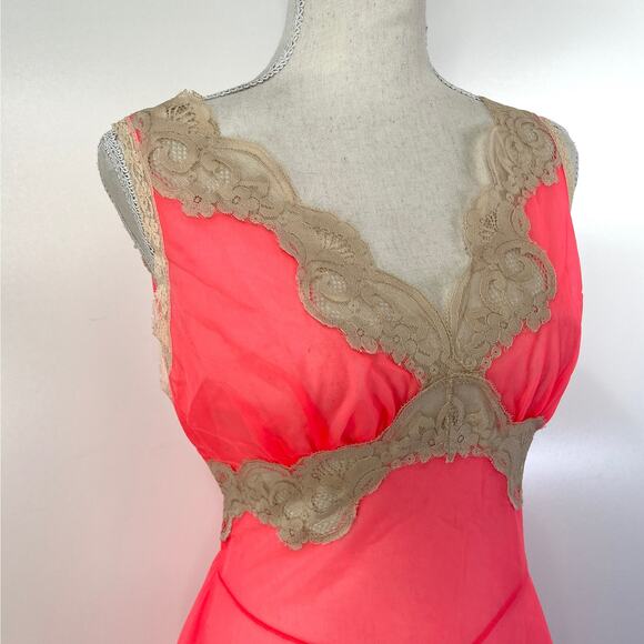 Vintage 60s Aristocraft Negligee Maxi Dress Neon Pink Lingerie Wedding - Picture 2 of 7